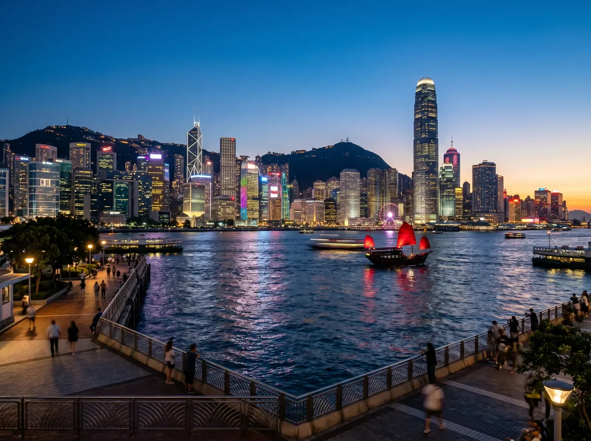 Hong Kong financial district at twilight